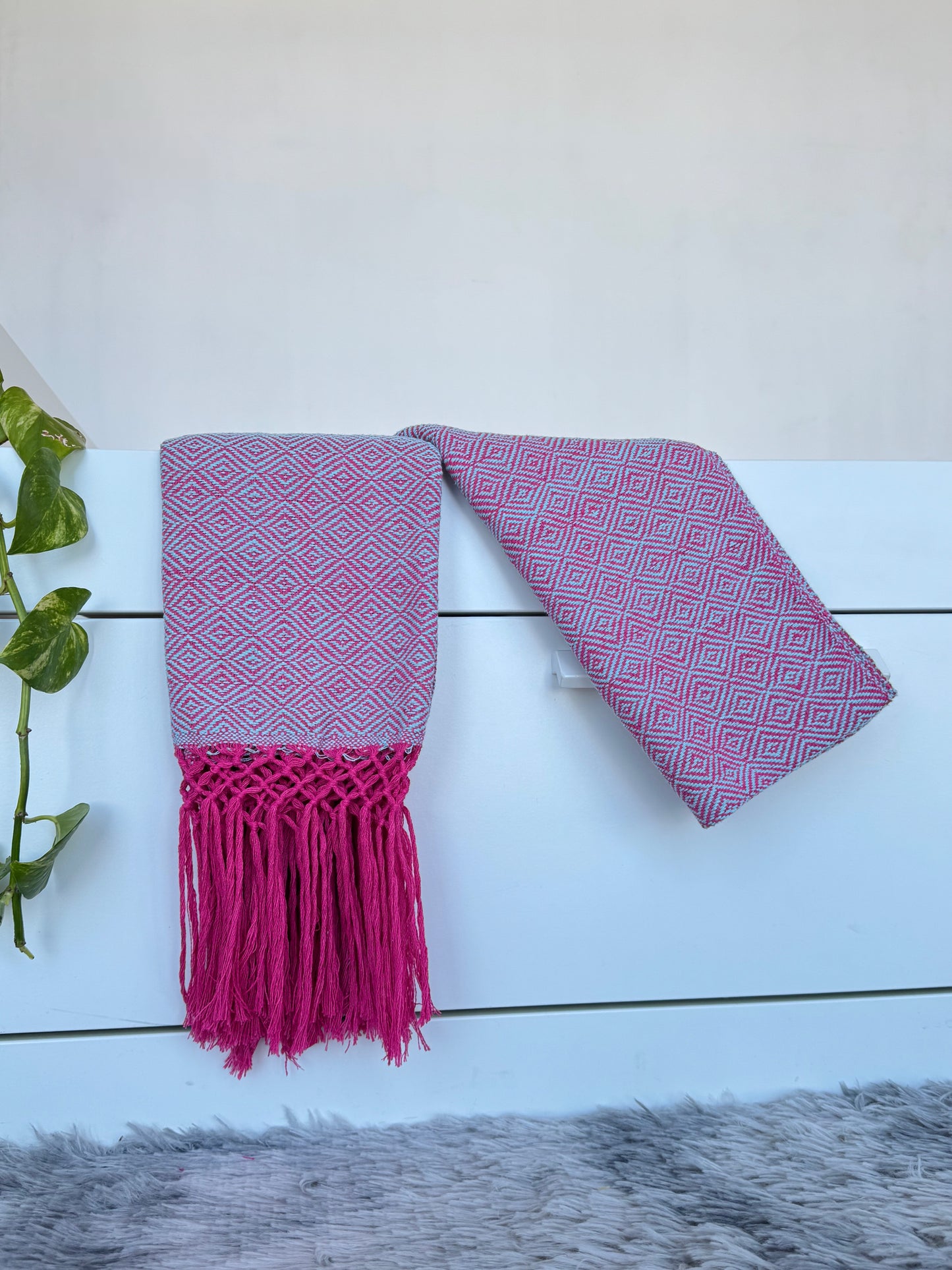 Rebozo de telar base rosa mexicano