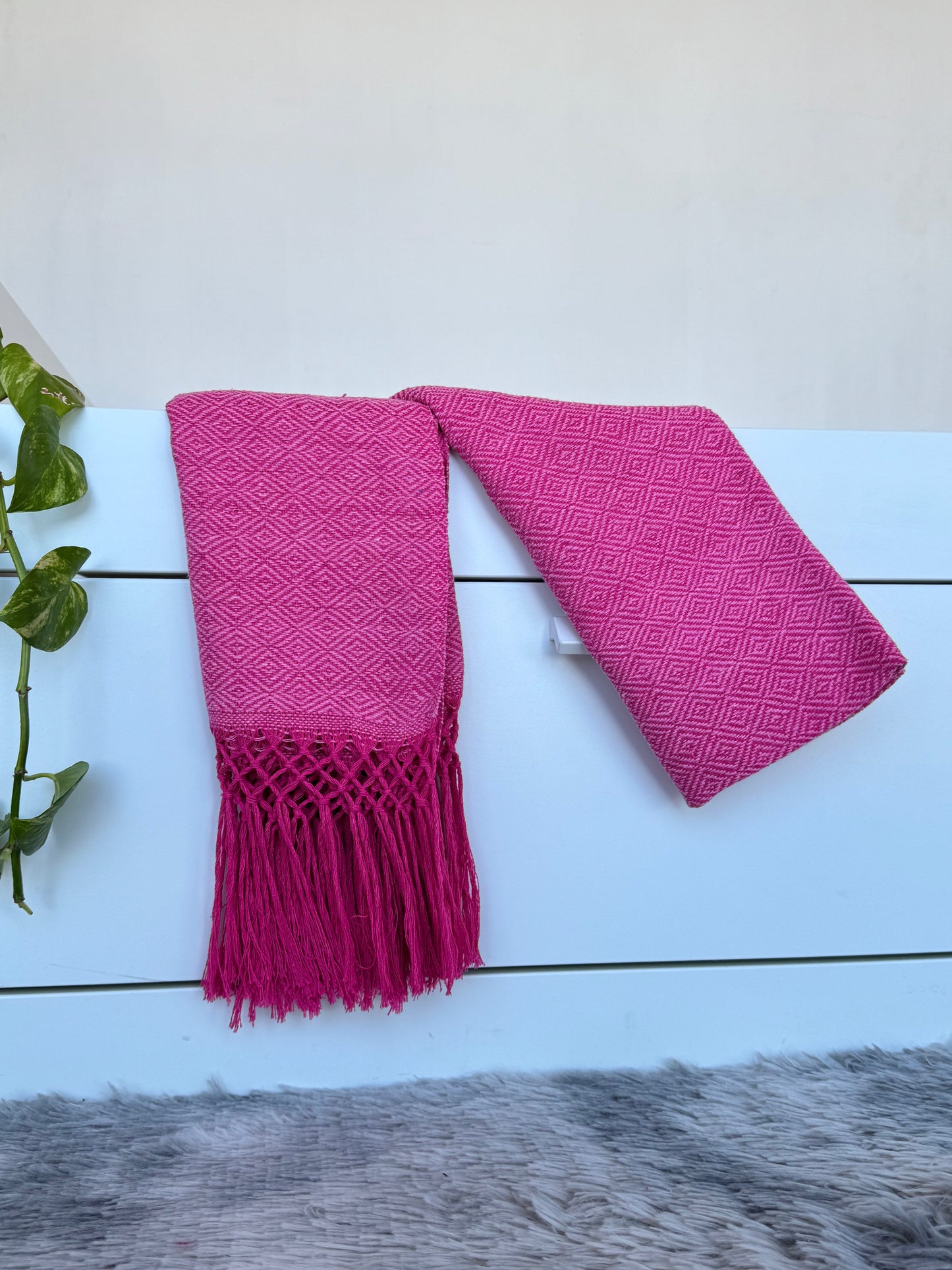 Rebozo de telar base rosa mexicano
