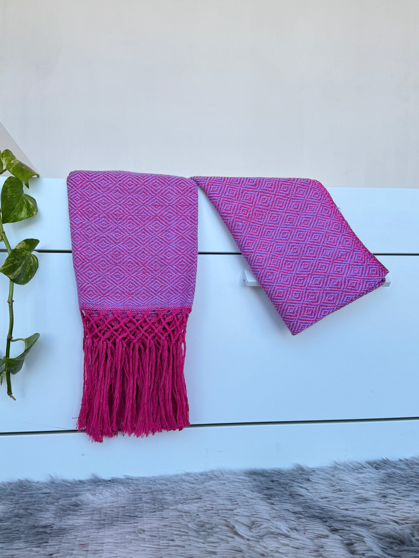 Rebozo de telar base rosa mexicano