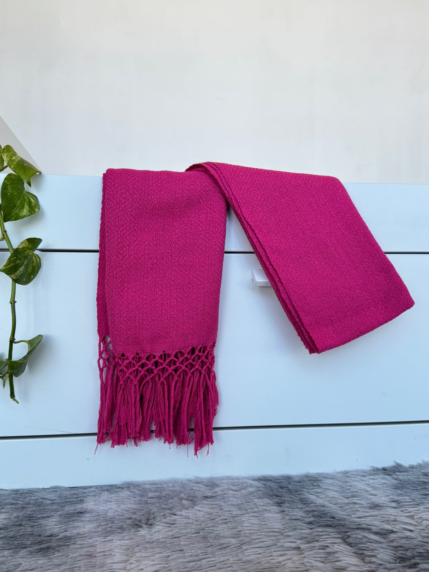 Rebozo de telar base rosa mexicano