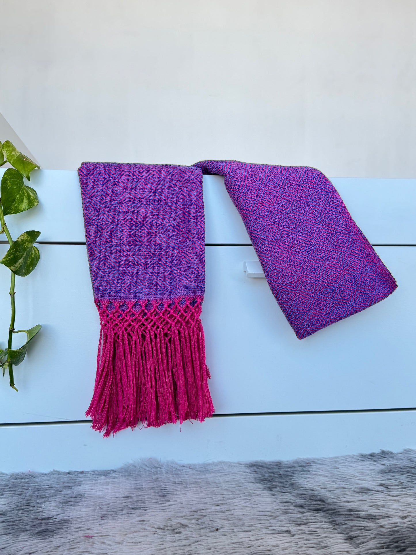 Rebozo de telar base rosa mexicano