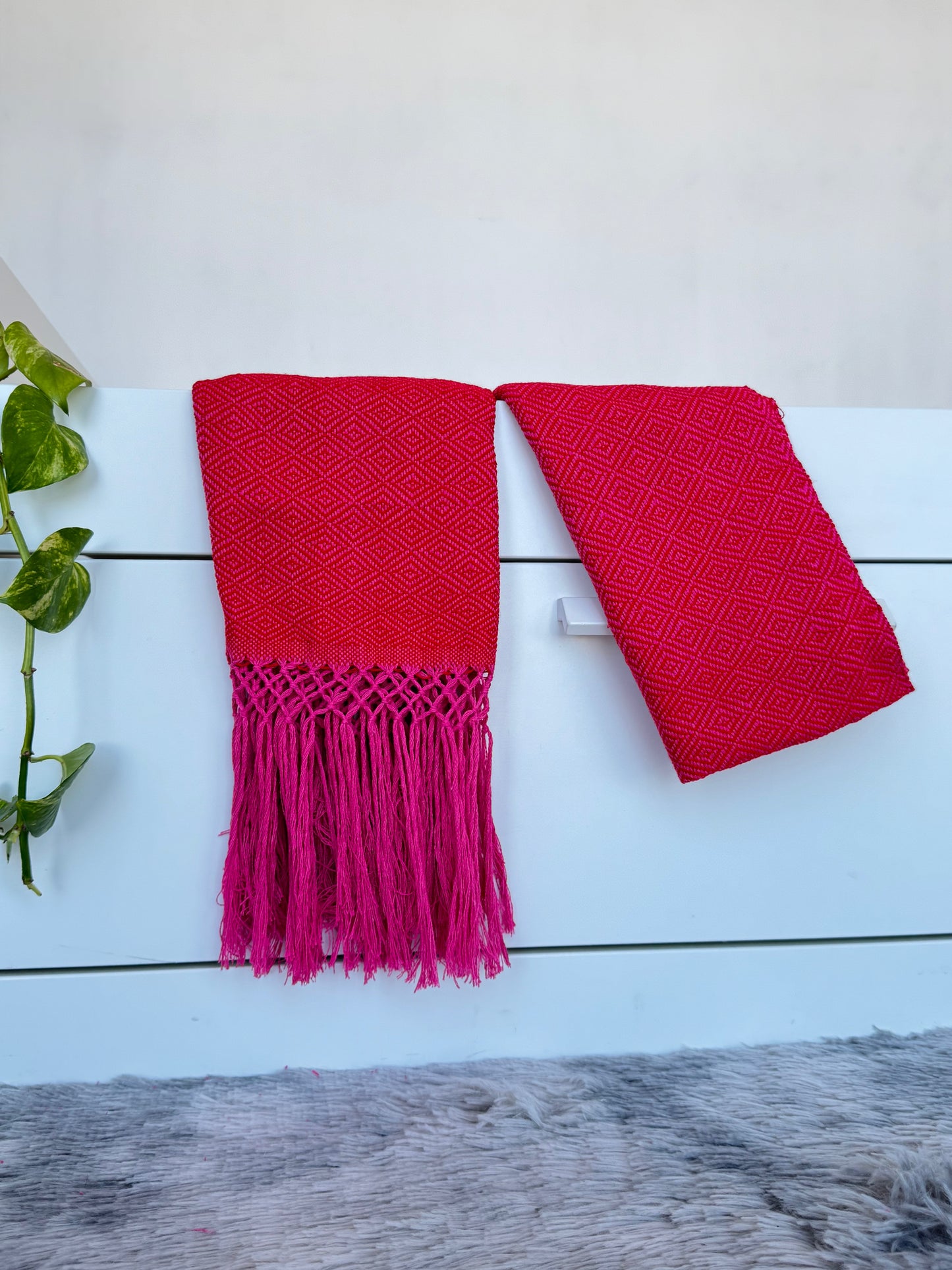 Rebozo de telar base rosa mexicano