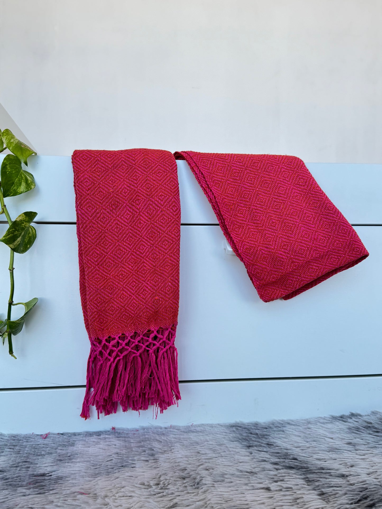 Rebozo de telar base rosa mexicano