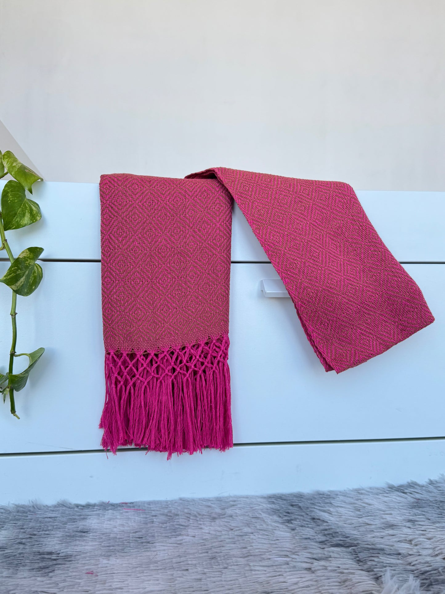 Rebozo de telar base rosa mexicano